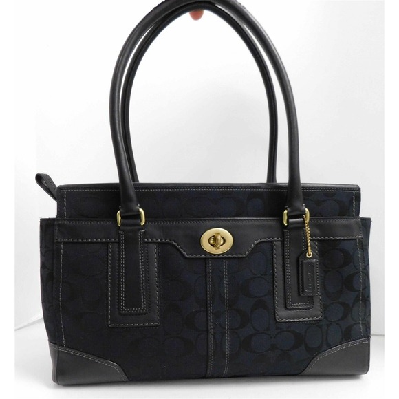 Coach 11063 Hampton Black Logo Signature Canvas‎ Leather Large Tote Bag - Picture 1 of 8